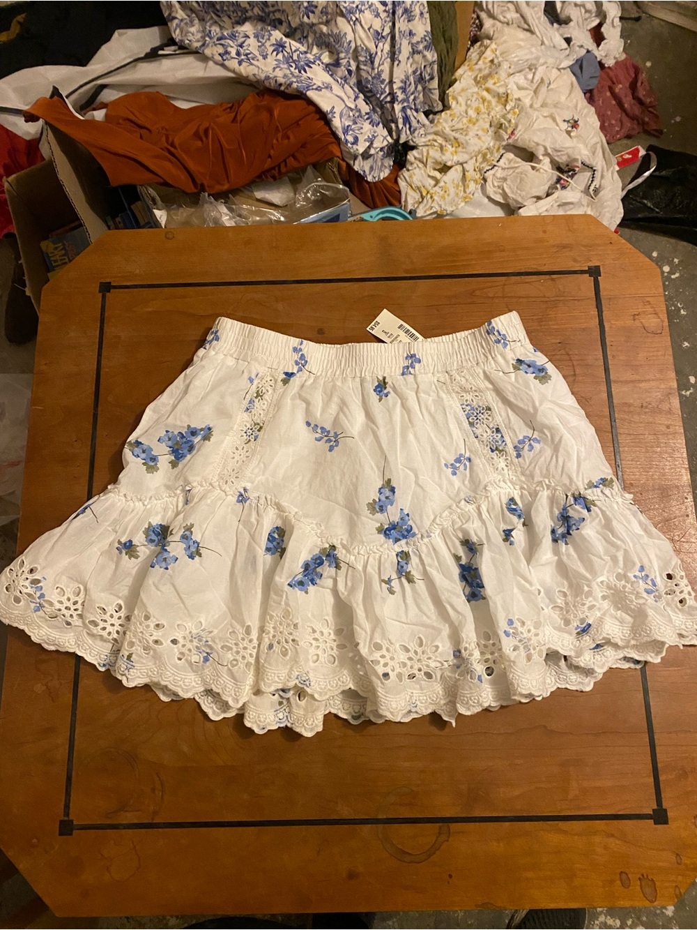 Aeropostale White Eyelet Skirt with Blue Floral Print